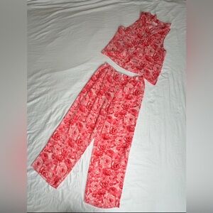 Cruz 2 Piece Rose Tank and Pants Set Size L Chiffon Floral 90s Y2K Matching Pink